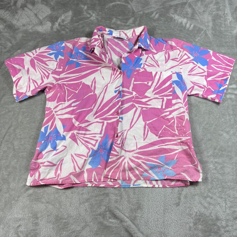 Vintage Levis Bend Over Sport Shirt Womens Large Pink Hawaiian Floral‎ 80s Retro